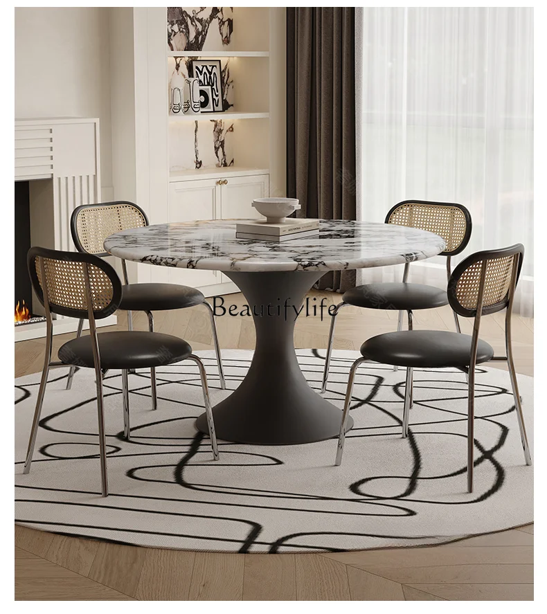 

French round Dining-Table Chair Household Light Luxury Natural Marble Modern Simple High Sense