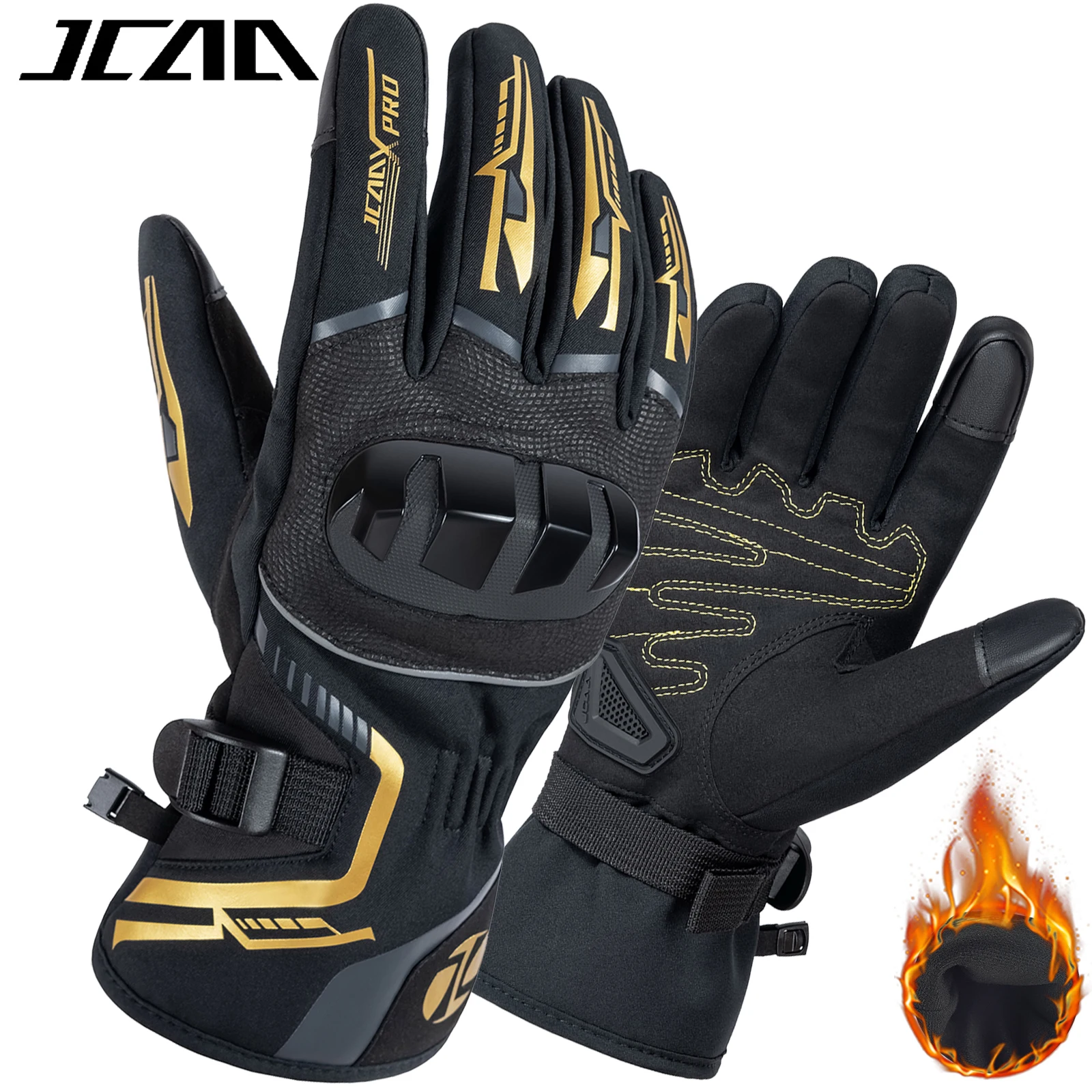 Full Waterproof Motorcycle Gloves Men Women Touch Screen Winter Warm Motocross Gloves Outdoor Ski Cycling Moto Biker Gloves Gold