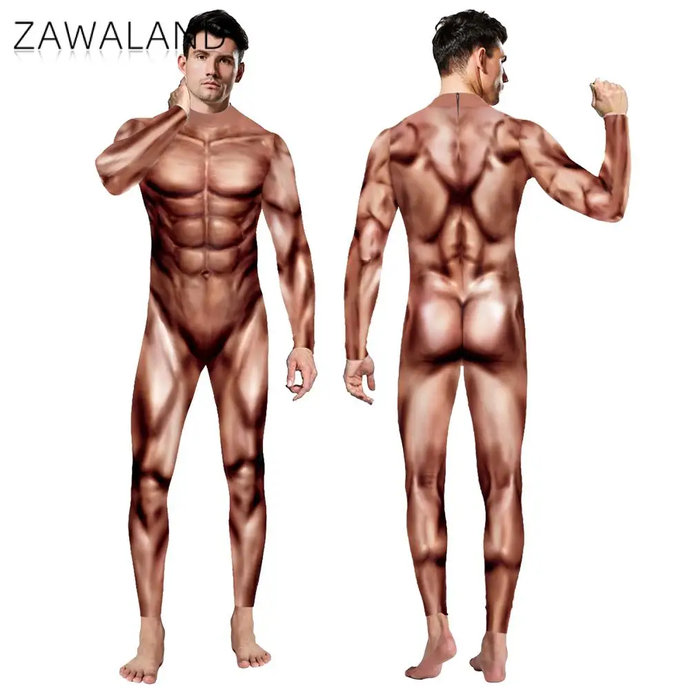 

Zawaland Anime Human Muscle Suit Jumpsuits Adult Halloween Carnival Purim Cosplay Costumes Party Clothing Slim Zentai Bodysuits