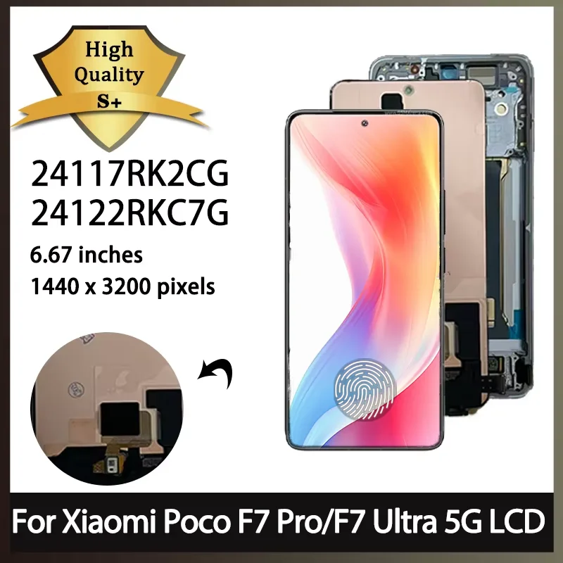 F7 Ultra 24122RKC7G Display Screen With Fingerprint For Xiaomi Poco F7 Pro 24117RK2CG Display Touch Screen Digitizer Assembly