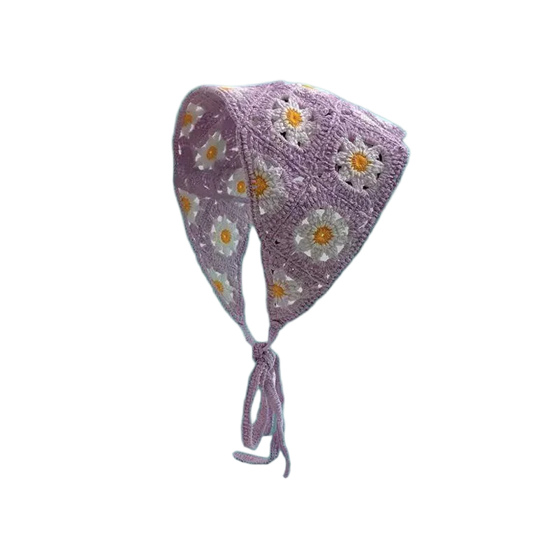 Haarband Damen-Haarschmuck, modischer gestrickter, gehäkelter, hohler Dreiecksschal, süßes und süßes, florales Kopftuch im Girly-Stil – Detail 16