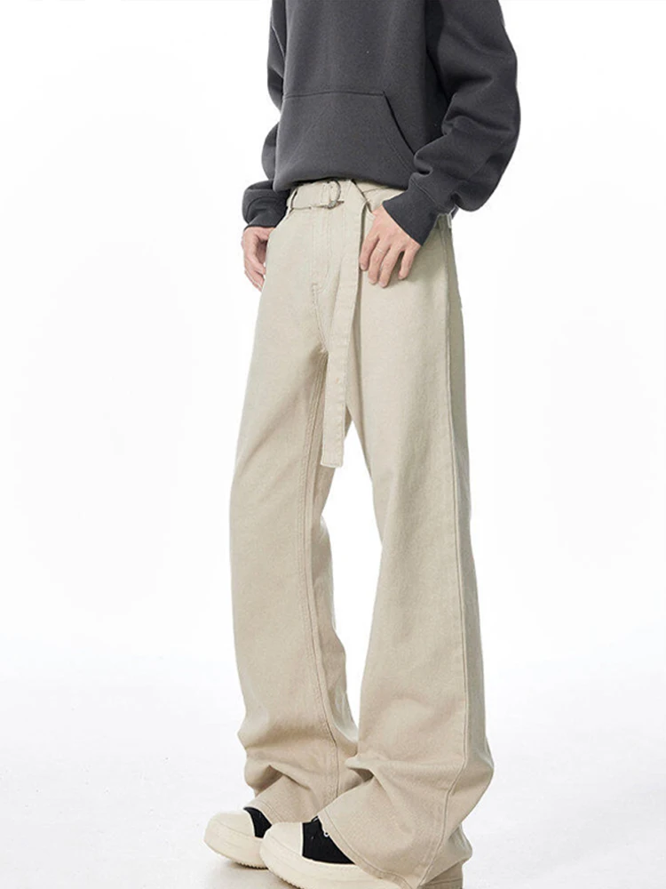 

High-End Belt Design Casual Pants Men's Autumn Winter Faion Brand Knife Wide Leg Long Pants Straight Cut Polyester Cot...