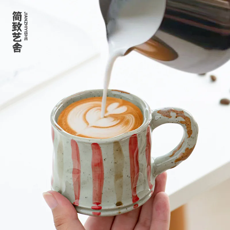 Handmade Rough Pottery Retro Coffee Mugs, Japanese Graffiti Tea Cup, High-value Couple Water Cups, Birthday Gift Ceramic Mug