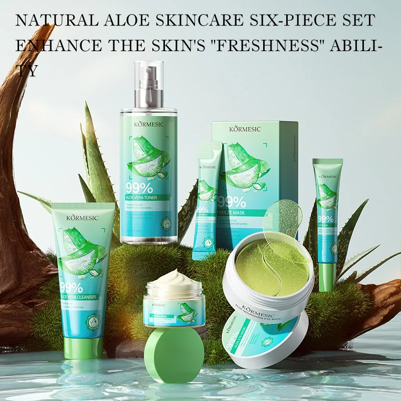 Aloe Vera Skincare Set Cleansing Face Cream Facial Cleanser Toner Acne Spot Whitening Gel Eye Mask Moisturizing Skin Care view 4