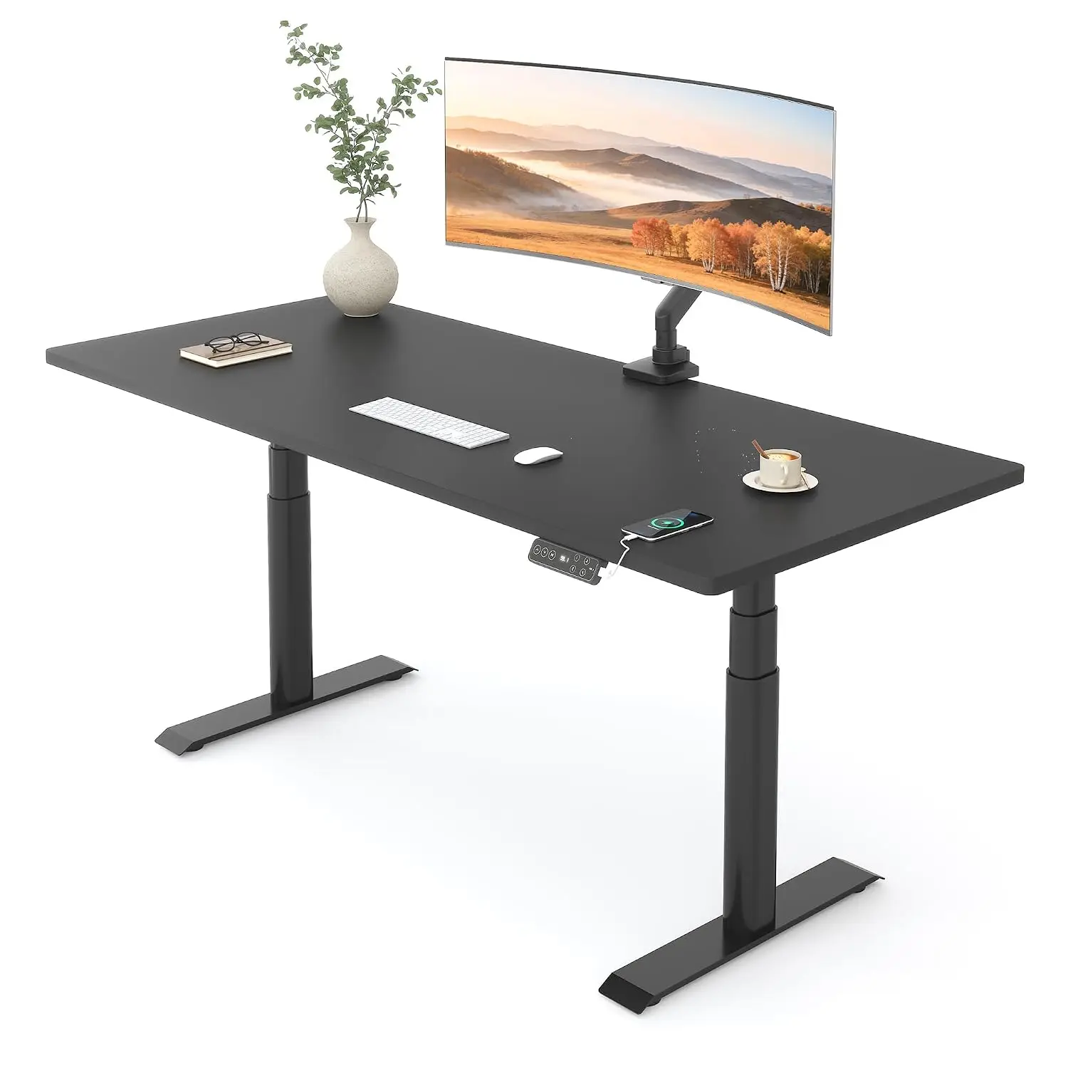 Dual Motor Electric Standing Desk 3-Stage Height Adjustable 330lbs 55x28 Inch Black Oval Leg, Customized