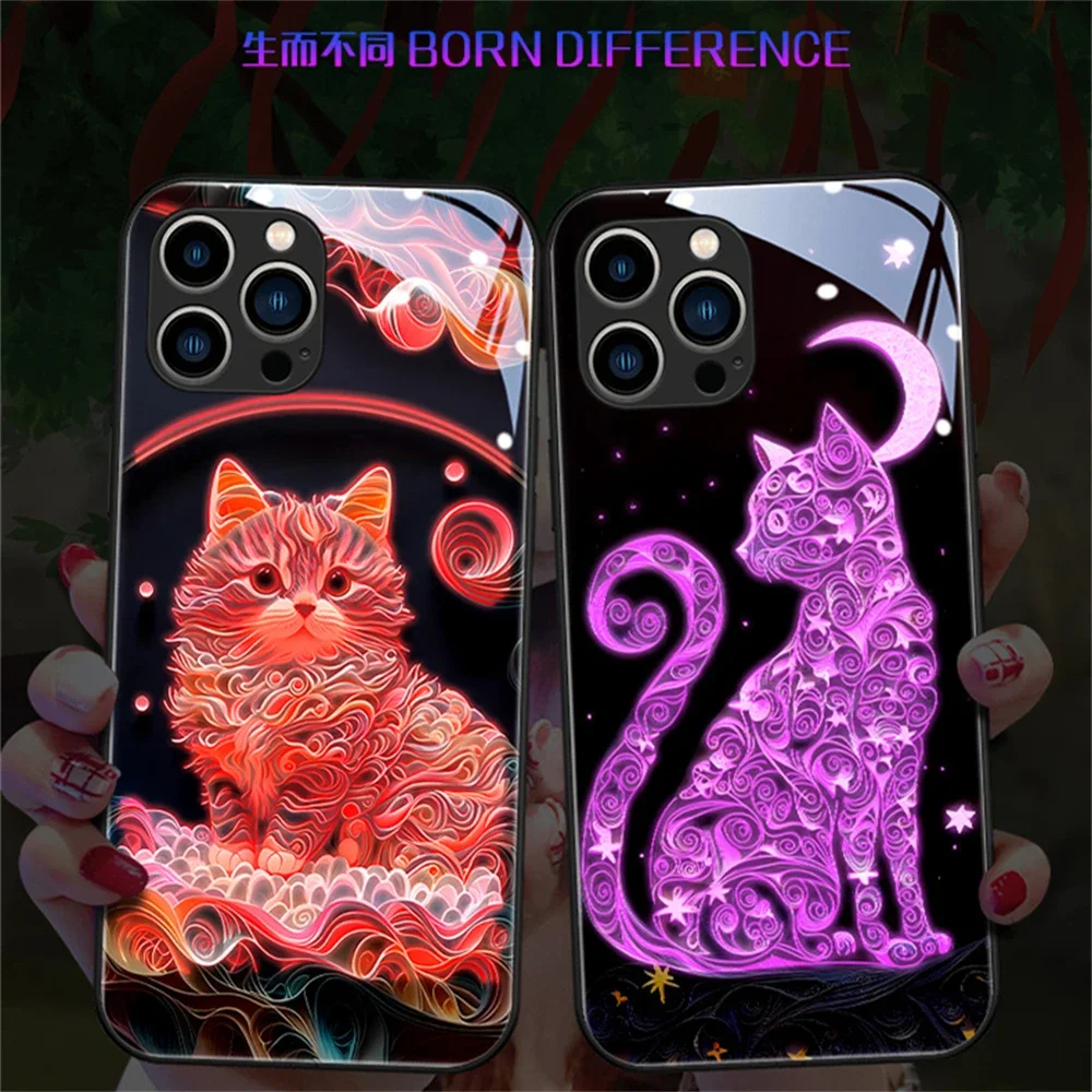 

Luminous Call Light Flash Phone Case Cover For Samsung S24 Ultra S23 S22 S21 S20 FE Note 10 20 Plus A54 A14 Glass Cat LED Cover