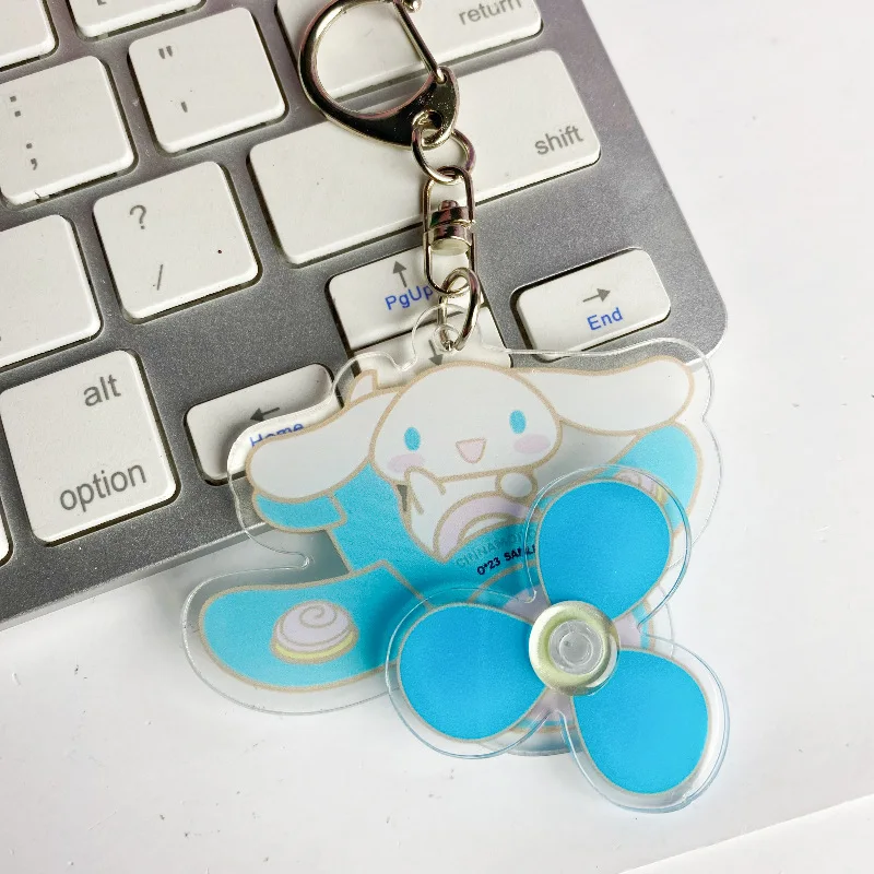 Sanrio Acrylic Keychain HelloKitty Kuromi Cinnmoroll Melody Cute Student Backpack Rotating Aircraft Keyring Toys Keyring Gifts