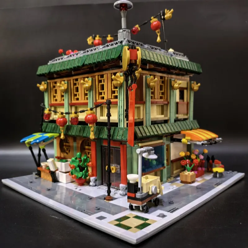 Juego de edificios para casa, tienda de restaurante chino, arquitectura de tienda de ciudad, edificios modulares, Kit de modelo de ensamblaje, regalo de Navidad, 2028 Uds.