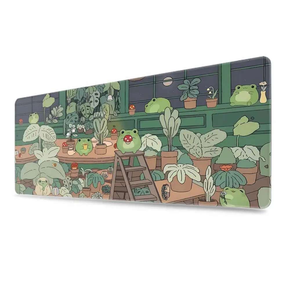 Kawaii frogs Desk Mat Large Gaming Mousepad Xxl Cute Cat Mouse Pad Anime Aesthetic Cozi Lofi Plant Nature Green Extended Deskmat