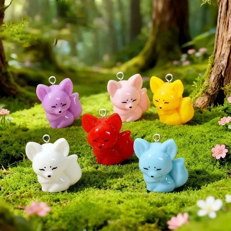 10Pcs Colorful Flatback Fox Resin Charms, Cute Small Animal Pendants, DIY Craft Decor for Earrings & Keychain