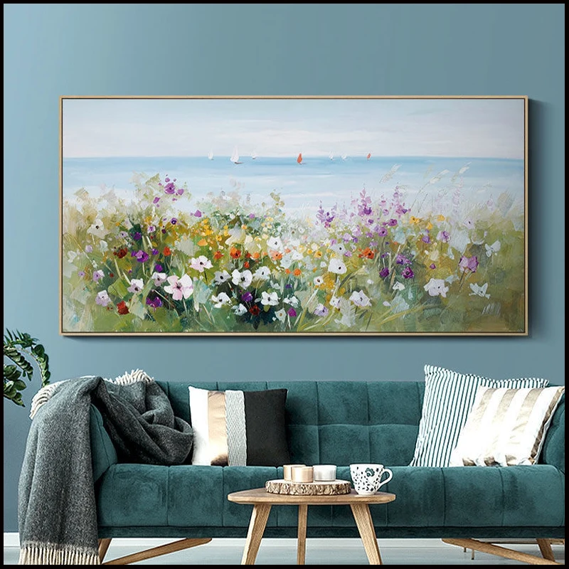 Large Canvas Wall Art Daisy Colorful Bloosom Flowers Hand Painted Oil Painting Artwork Modern Landscape Pictures Home Wall Decor