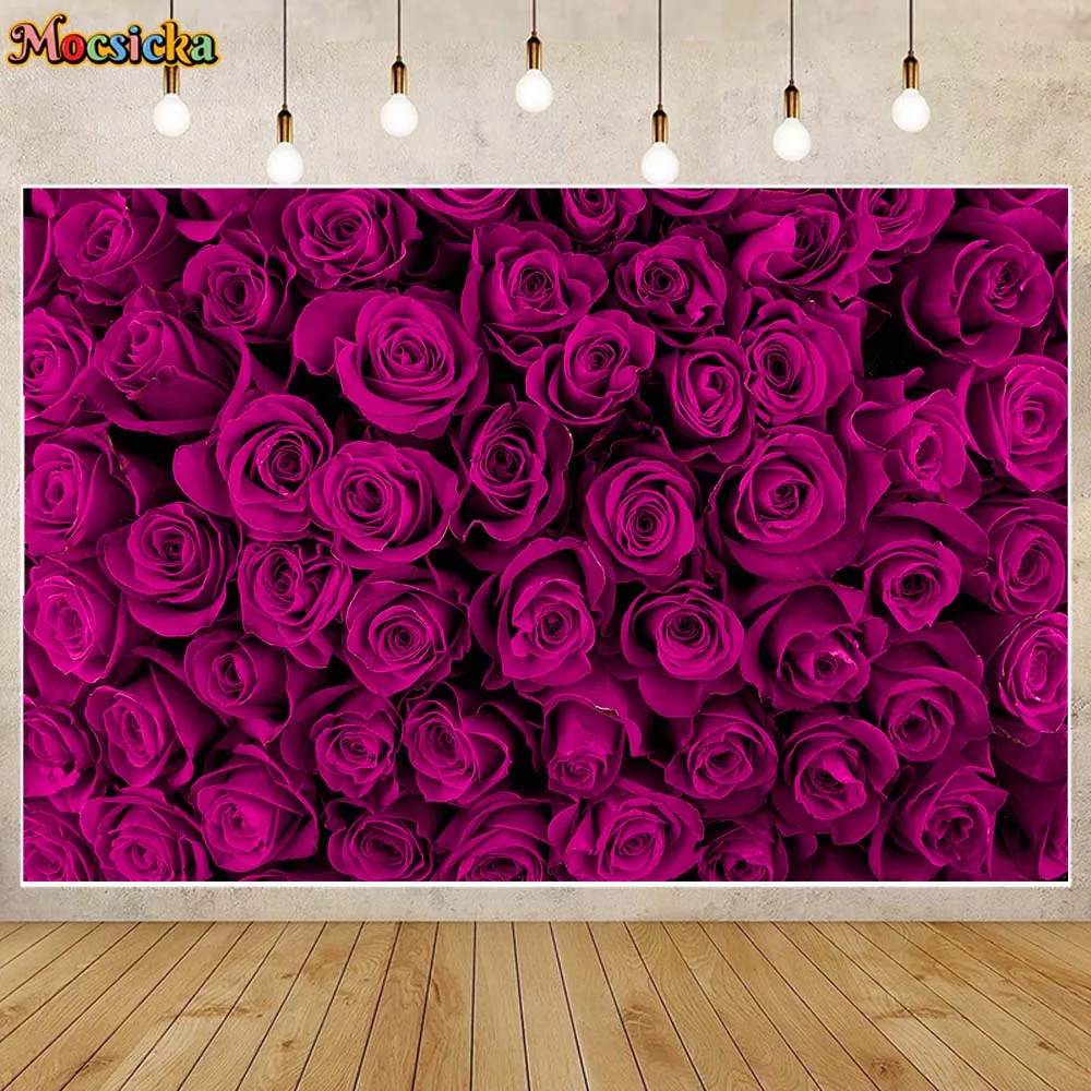 

Mocsicka Purple Roses Flower Wall Backdrop for Photography Women Wedding Party Decor Newborn Portrait Background Photocall Props