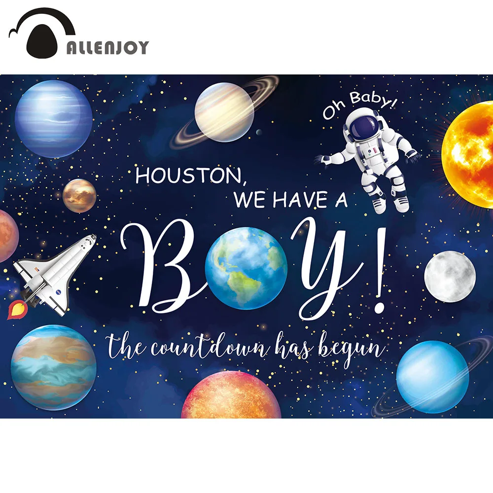 Allenjoy Outer Space Baby Shower Theme Backdrop for Kids We Have a Boy Rocket Astronaut Planet Galaxy Star Solar System