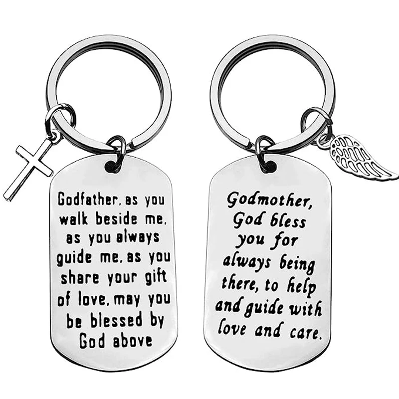 Godparent Gifts from Godchild Godmother Keychain Godfather Keychain Christening Gift Baptism Jewelry First Communion Gift