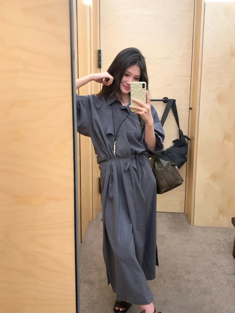   Suelto Cinturón irt Dr Diseño asimétrico Cintura alta T Dr Collar largo Sve Casual Verano Dr