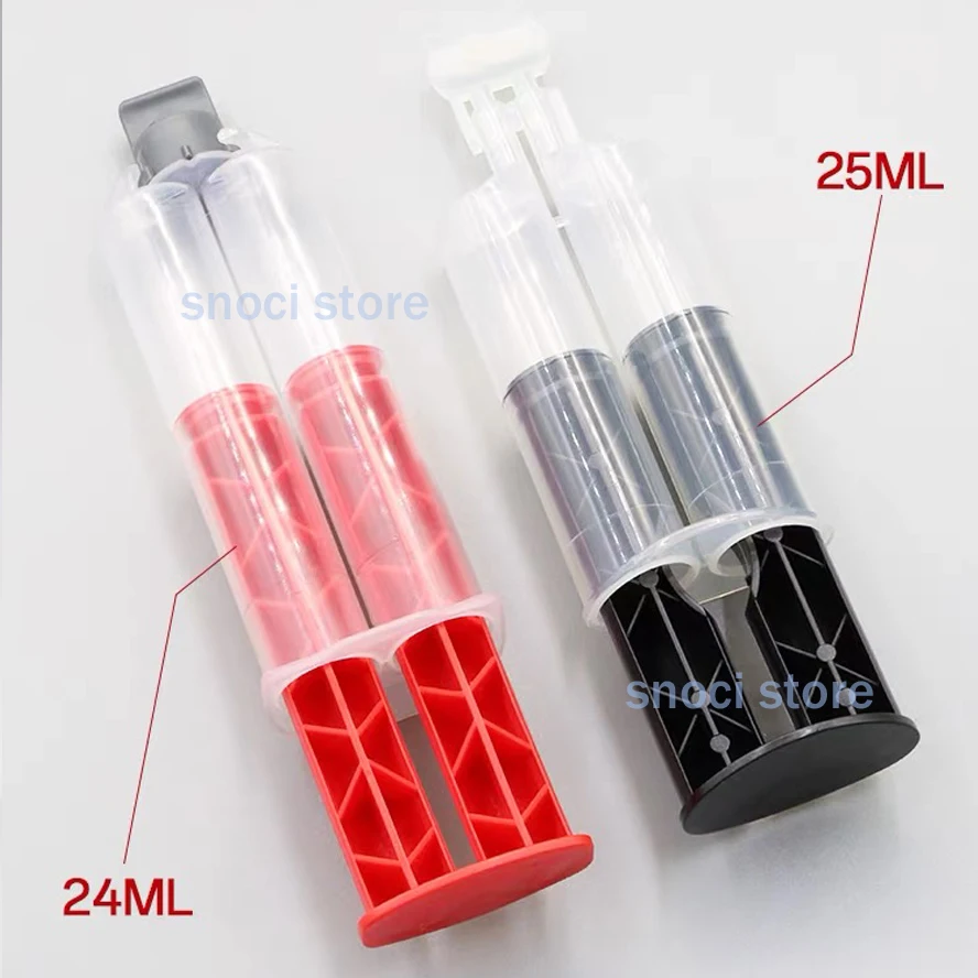 24ML 25ML 1:1 AB Glue Cartridge Dual Barrel Two‑Component Mixing Syringe with Push Plunger Empty Dispensing Syringe Barrel