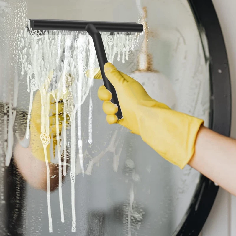 Rodo de chuveiro de silicone para limpador com gancho e cordão, vidro de janela preto, limpador de tela de espelho, limpador múltiplo