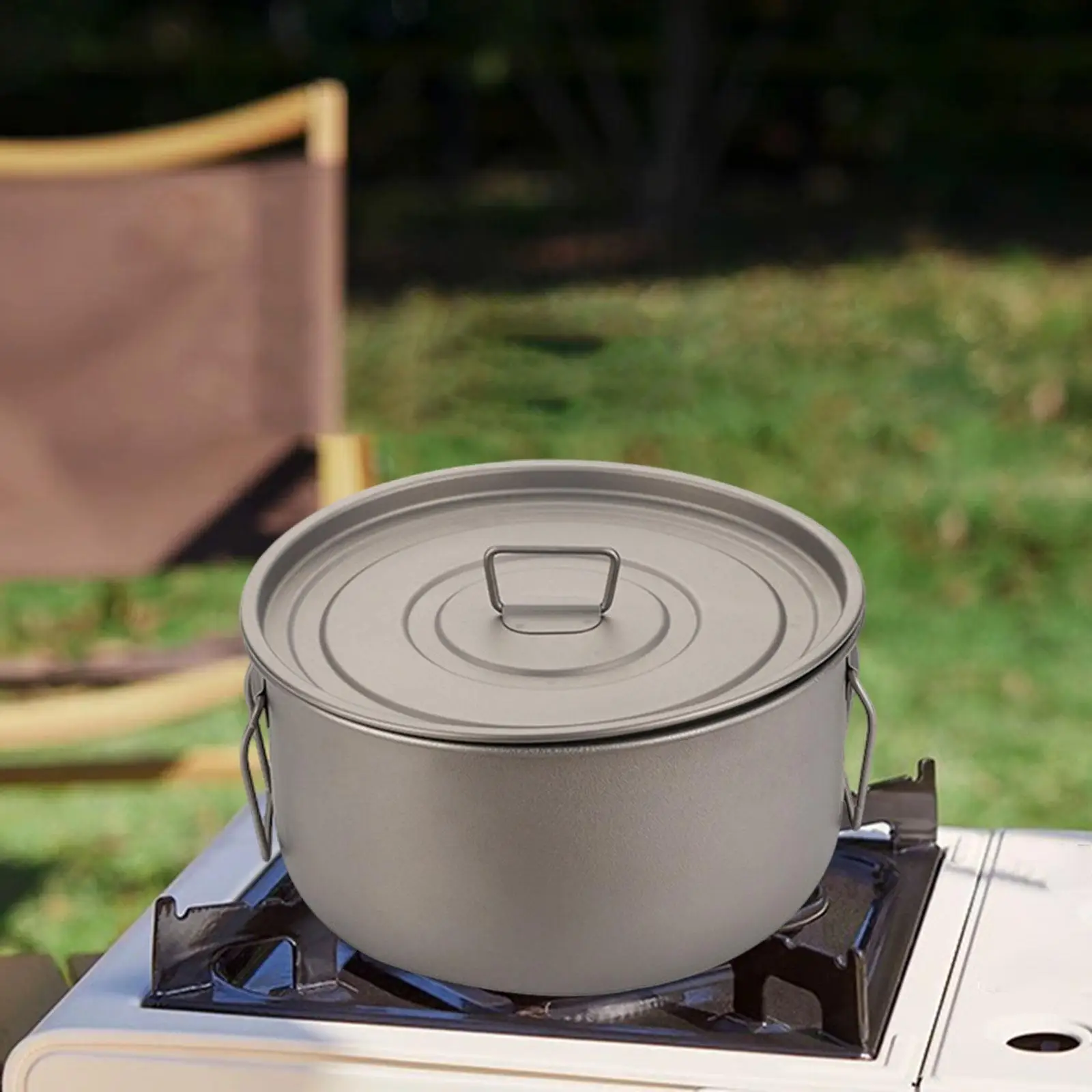 

Outdoor Titanium Pot Soup Pot 1.8L with Lid Lightweight Compact Camping Cookware