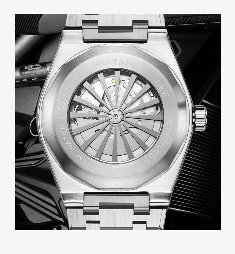 I&W Men Luxury Watch 42mm Automatic Mechanical Wristwatch 50M Waterproof Luminous Steel Strap Sapphire Zircon Bezel Date