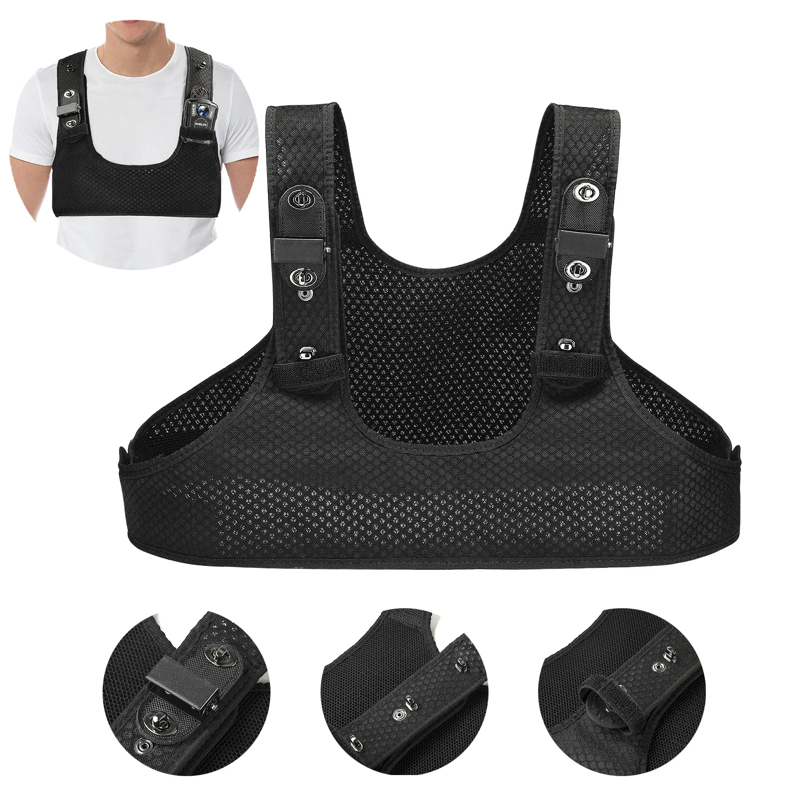 BOBLOV Body Camera Chest Vest Durable Shoulder Single Vest for All Body Camera Velcro Wearing with Adjustable Size