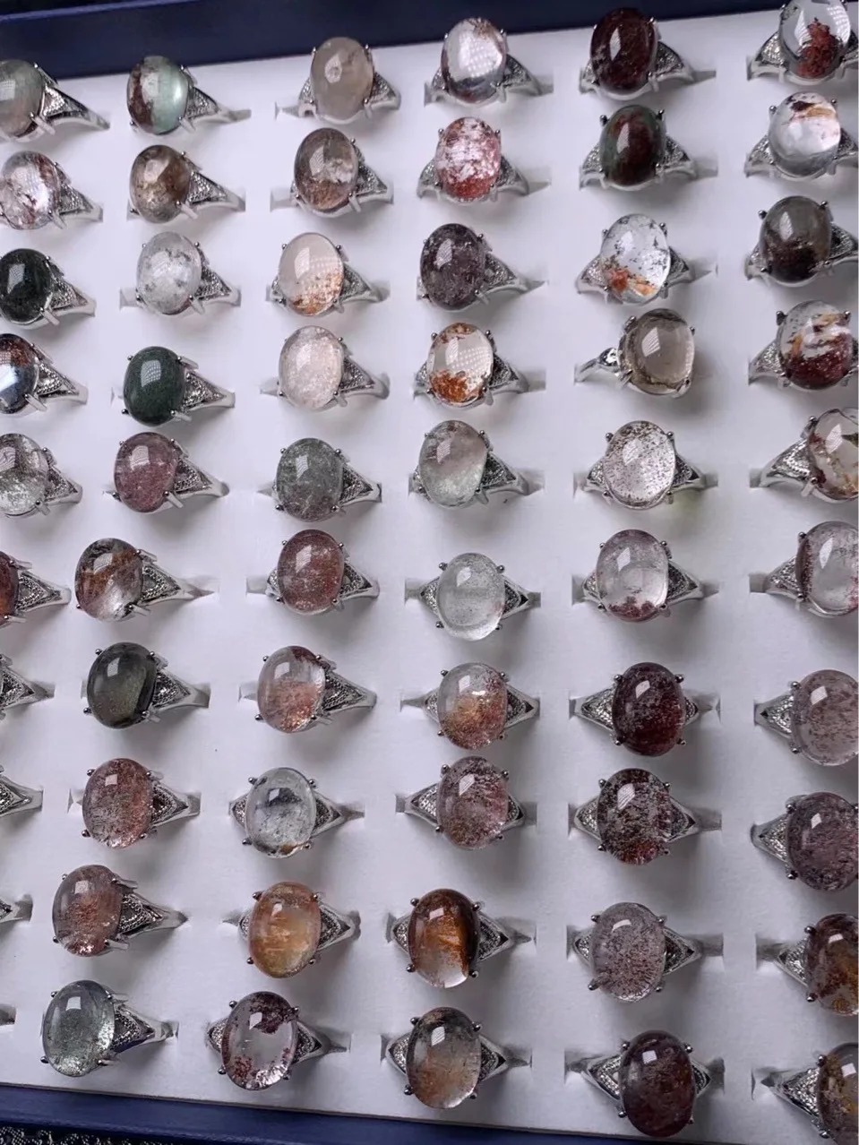Natural Ghost Quartz Rings Semi-Precious Gemstone Jewelry Mixed Shape Finger Rings 8-14mm Wholesale 10 Pcs per Lot