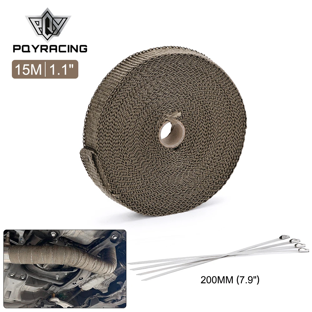 15M 15meter Titanium Exhaust Header Pipe Heat Wrap Tape W/ Locking Ties Thermal Protection Roll Shield Car Accessories 1