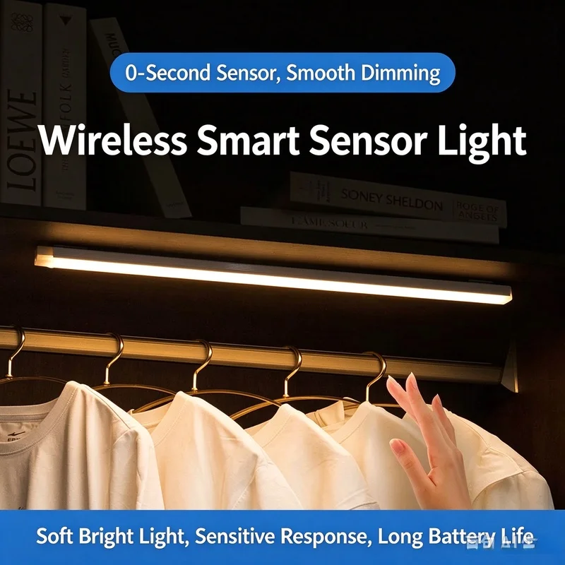 Rechargeable-Thin LED Motion Sensor Light Strip, Magnetic Night Light Wardrobe Closet Kitchen Cabinet Wine Cabinet