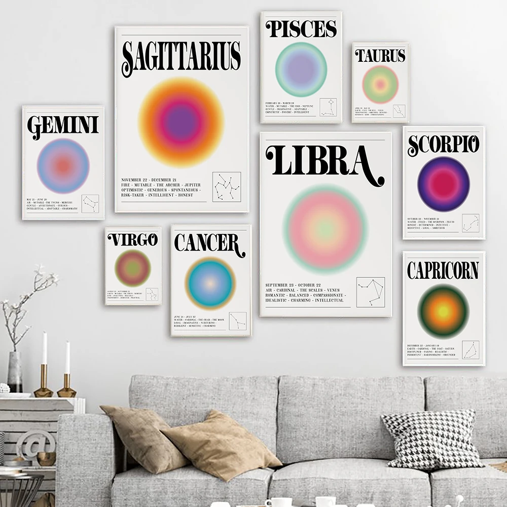 

Scorpio Zodiac Aura Gradient Wall Art Astrology Poster Star Sign Print Modern Retro Canvas Painting Living Bed Room Home Decor