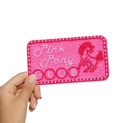 1PC Y2K Pink Pony Club Embroidered Patch Iron On Sew On Patches For Clothing Cap Bag Jacket DIY Gift Girls Badge Hot Adhesive