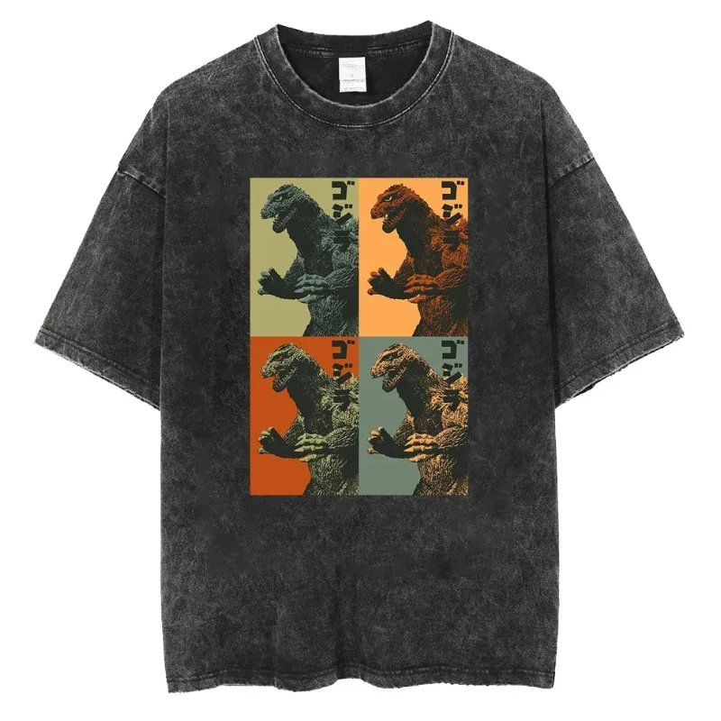 Godzilla 2026 nueva camiseta caliente Godzilla Monster lavado viejo algodón Vintage camiseta suelta Y2k hombres camiseta camisas de manga corta