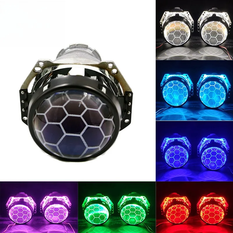 2.5inch H4 H7 HID Blue Honeycomb Bi Xenon Projector Lens Automotive Headlight H1 Automotive Motorcycle Assembly