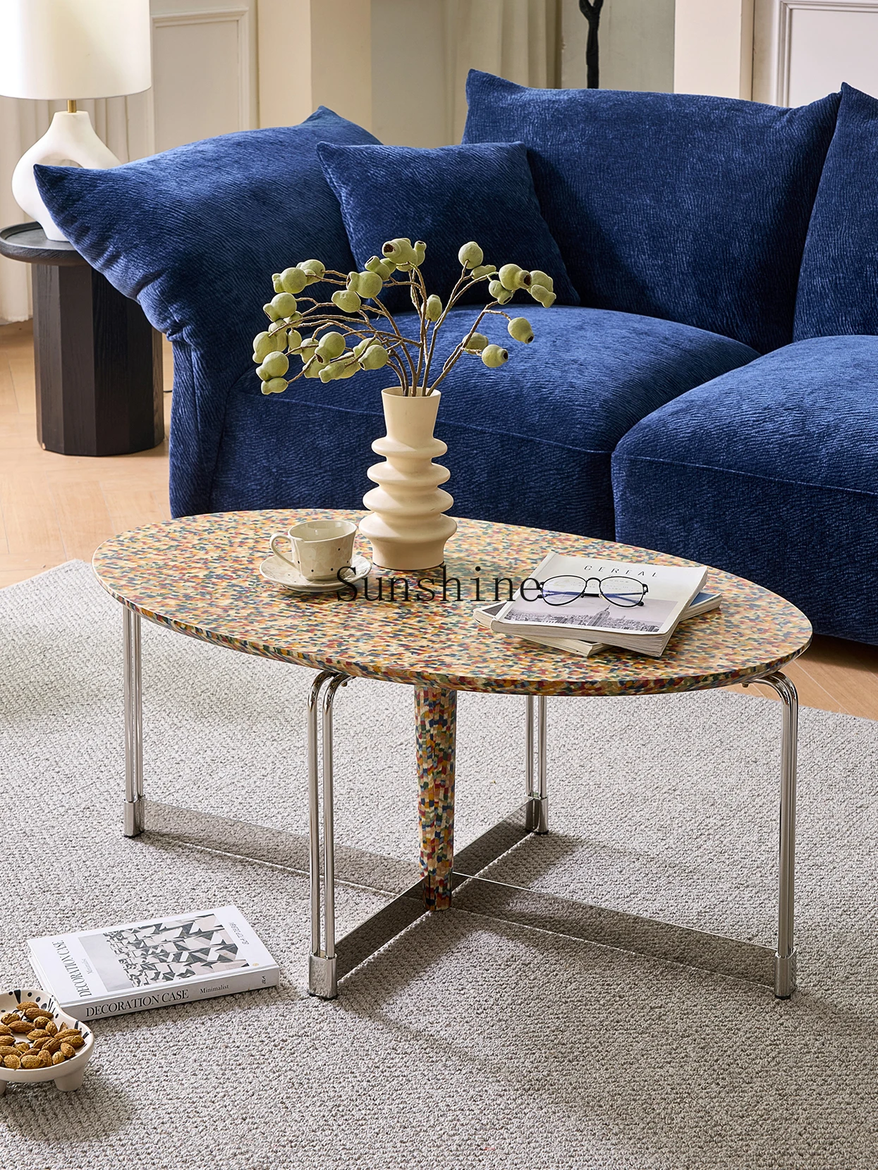 Italian design oval coffee table living room small apartment 2025 new light luxury high-end coffee table