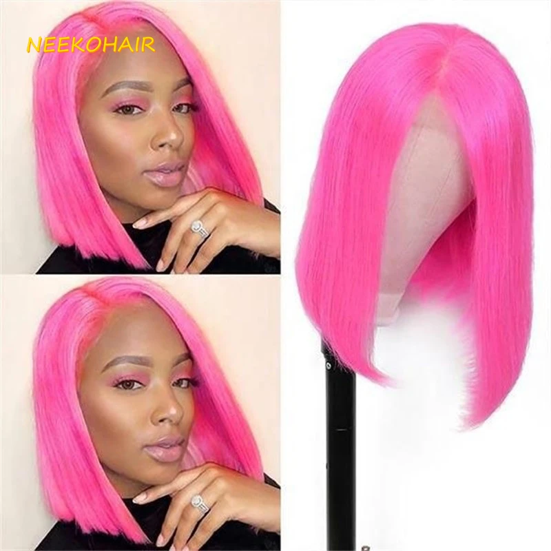 

Short Bob Wigs Pink Purple Red Yellow Blue Green Grey Lace Front Wigs13x4 Bob Transparent Lace Frontal Human Hair Wigs For Women