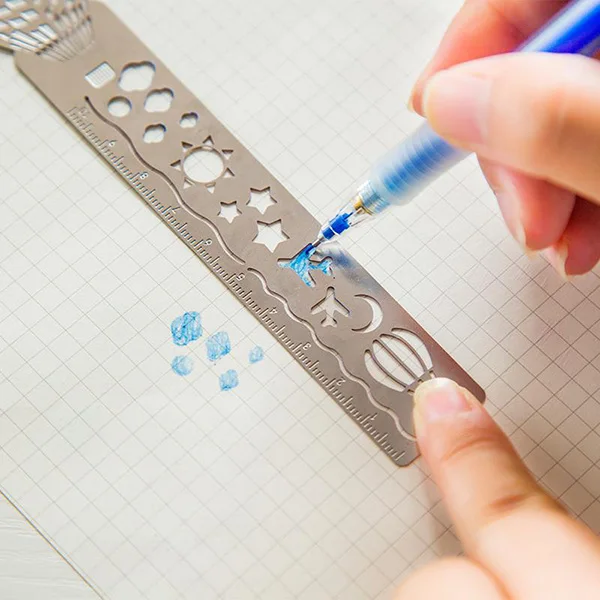 

4pcs Bookmarks Stainless Steel Diy Template Tool Photo Album Diary Travel Journal Weekly Planner Drawing Ruler Hollow Design
