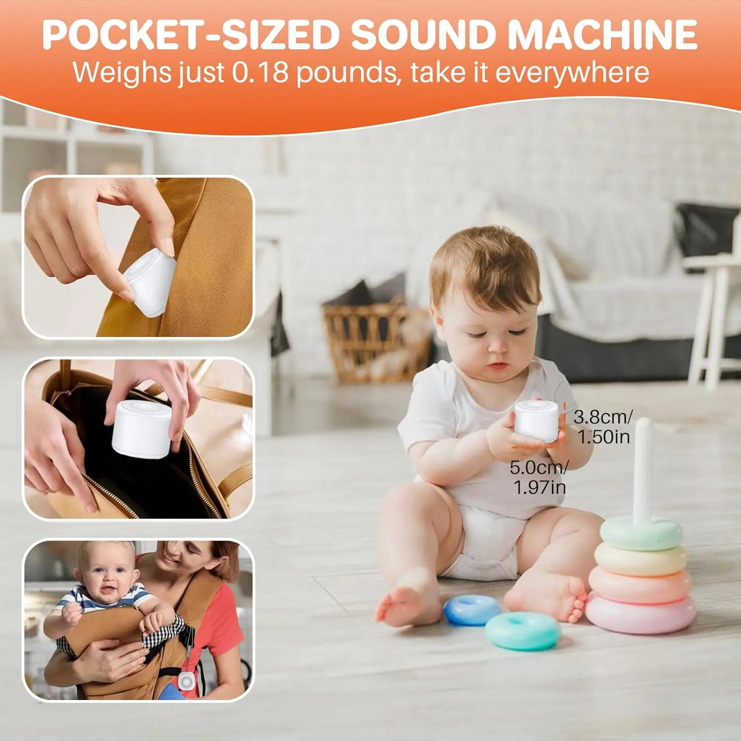 Portable Mini Sound Machine with 10 Sounds,Sleep Timer,Memory,Rechargeable for Travel,Home,and Office.
