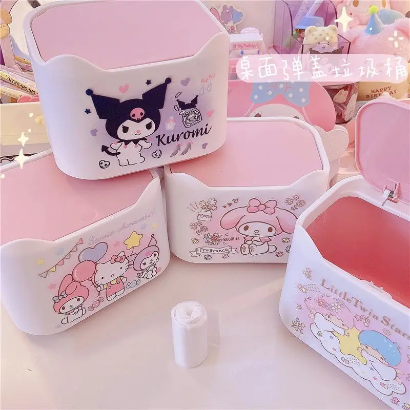 Hello Kitty Kawaii Sanrio Ins Desktop Trash Can Cute Cartoon Kuromi  Home Storage Bucket Storage Box Lovely Gifts for Girls