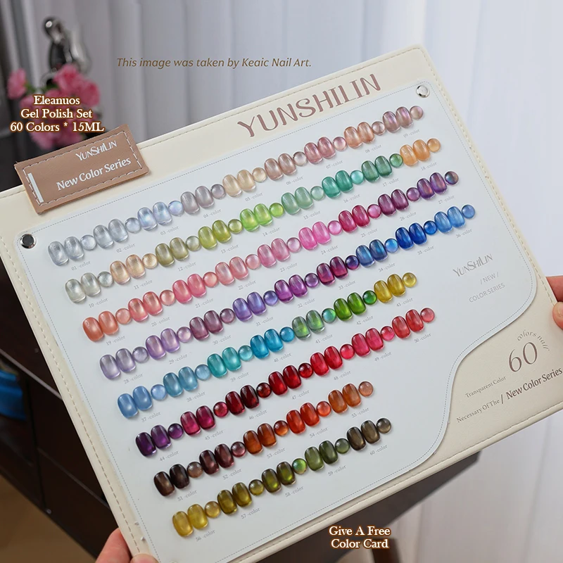 New 60 Colors Glass Bead Cat Eye Gel Polish Set Transparent Magnetic UV Gel Nail Art Kit With Color Chart Display Book Manicure