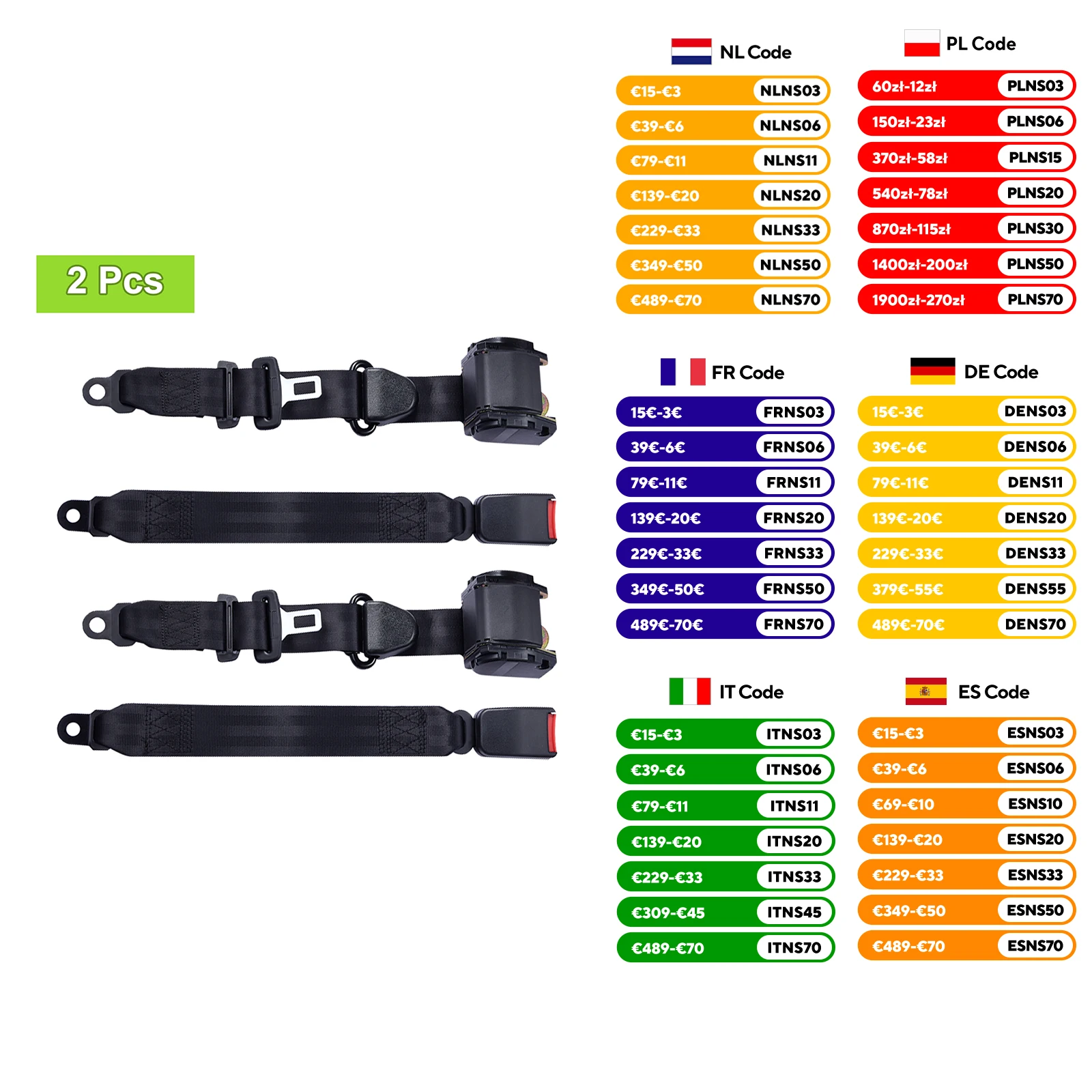 Universeller 3-Punkt-Sicherheitsgurt, 3 Meter lang, 2er-Pack, automatisch einziehbarer Sicherheitsgurt mit Stahlverriegelung, robuster Ersatzgurt für Limousinen, LKWs, SUVs, Wohnmobile, Anhänger,