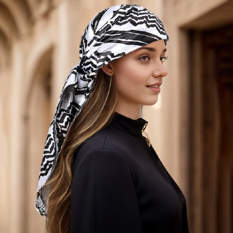 Mais novo lenço quadrado de seda de cetim árabe digital impresso muçulmano feminino lenço senhoras elegante casual bandana lenço de cabelo 90*90cm