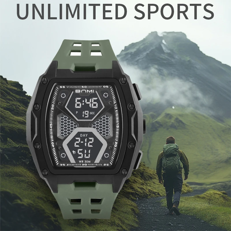 Мужские спортивные часы, многофункциональные светящиеся цифровые часы с еженедельным календарем, водонепроницаемые, с секундомером, хронографом, электронные часы