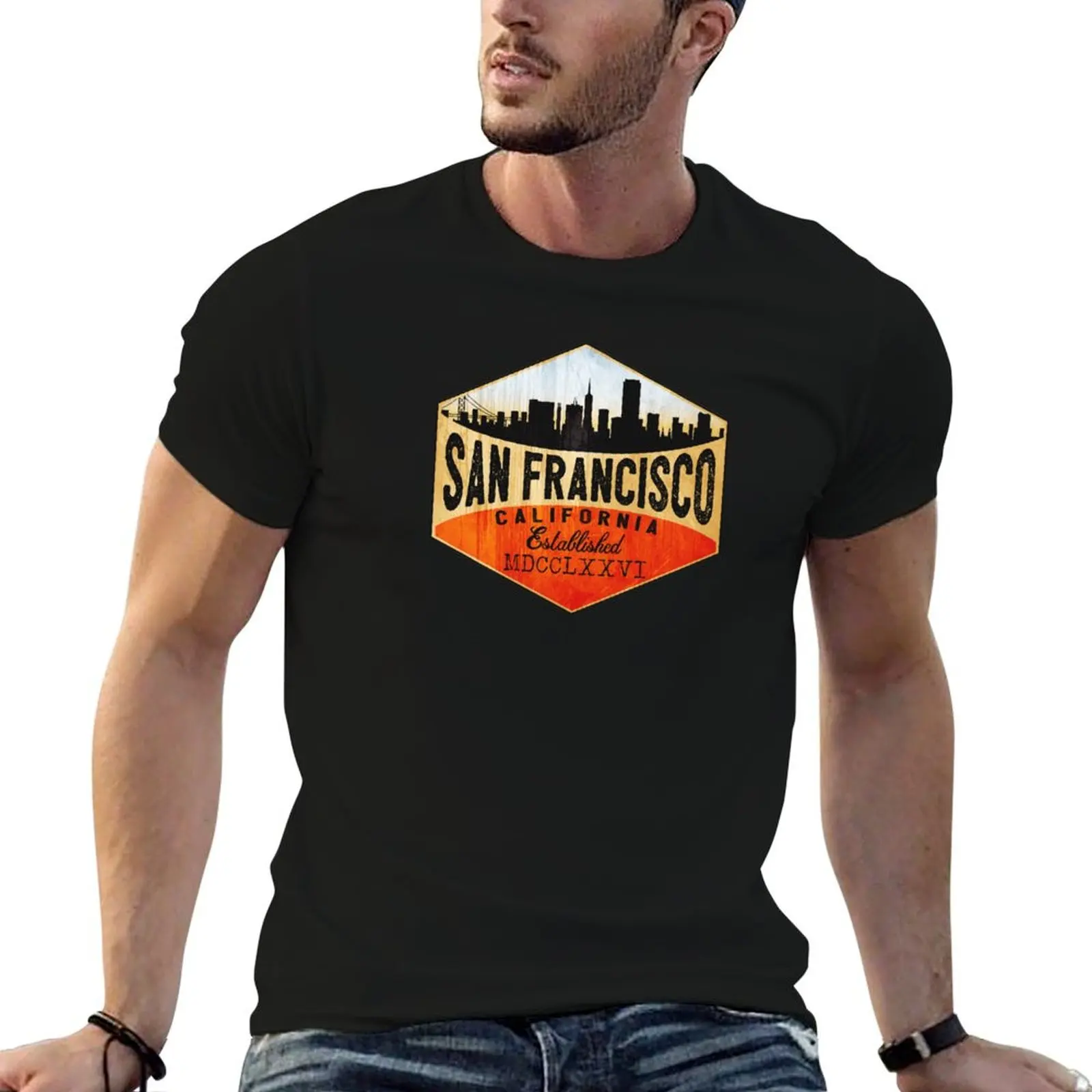 

GOLDEN GATE BRIDGE SAN FRANCISCO CALIFORNIA VINTAGE TRAVEL DECAL T-Shirt t shirts for man cotton soft t shirt man plain T-Shirt