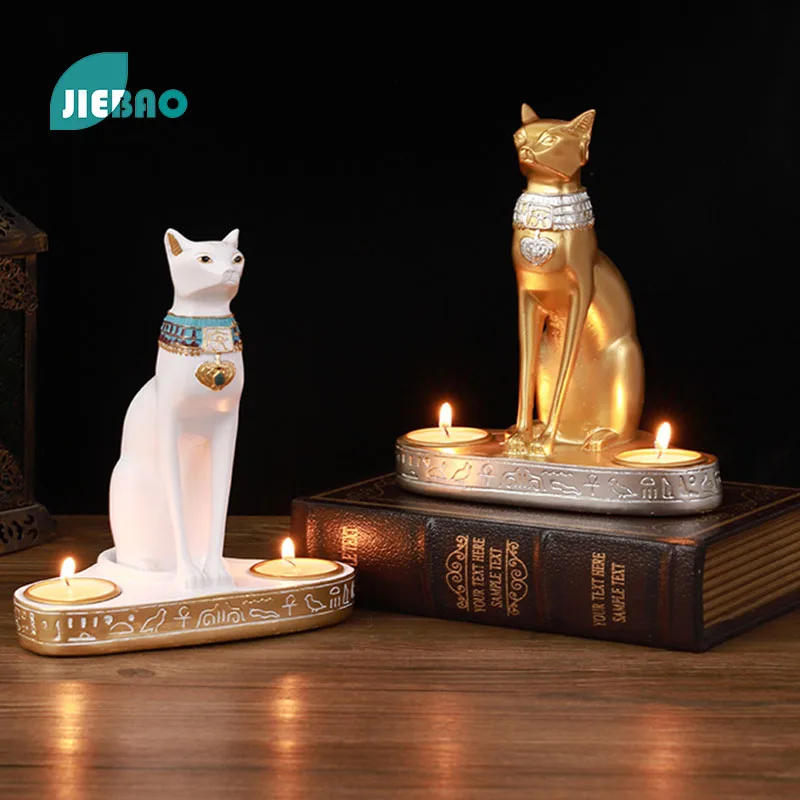 

Egyptian Cat God Candlestick Sculpture Model Used for Home Desktop Decoration Decoration Decoration Decoration Resin Crafts