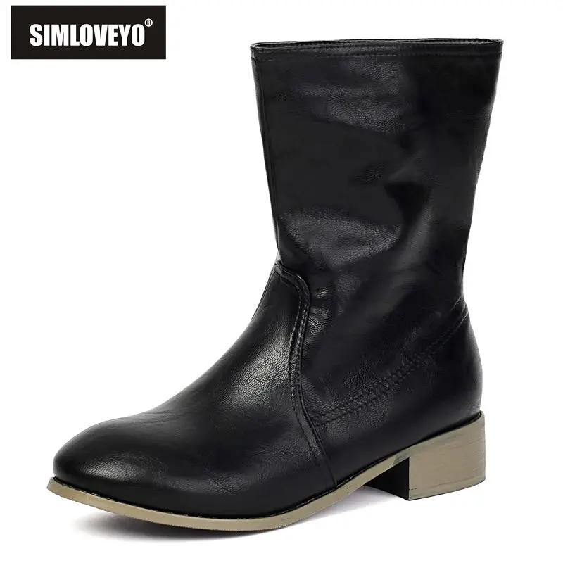 

SIMLOVEYO/Новые винтажные женские ботинки до середины икры с круглым носком на массивном каблуке 3 см, большие размеры 47–48, повседневные ботинки для отдыха, серые зимние