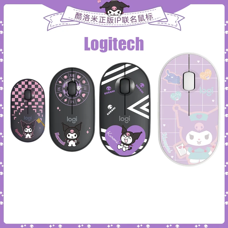 Original Logitech Sanrio Kuromi Co-Branded Cartoon Pebble Wireless Bluetooth Mouse 1000 DPI Mouse Kuromi For Pc Computer Laptop