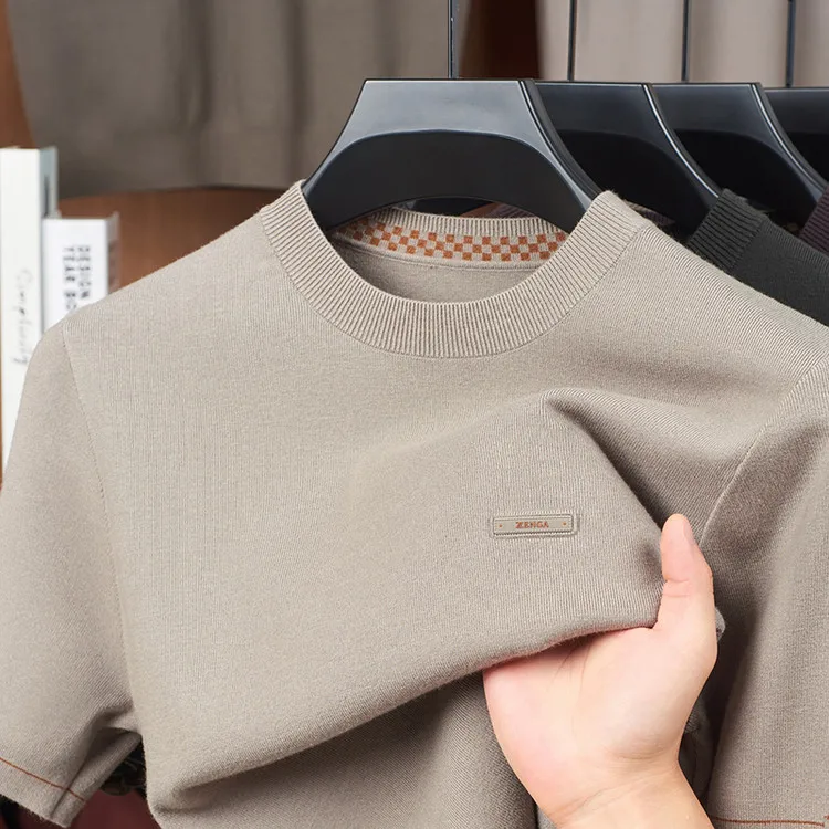 

Мужской вязаный свитер премиум-класса с круглым вырезом, повседневный, универсальный, модный, базовый, однотонный топ для весны