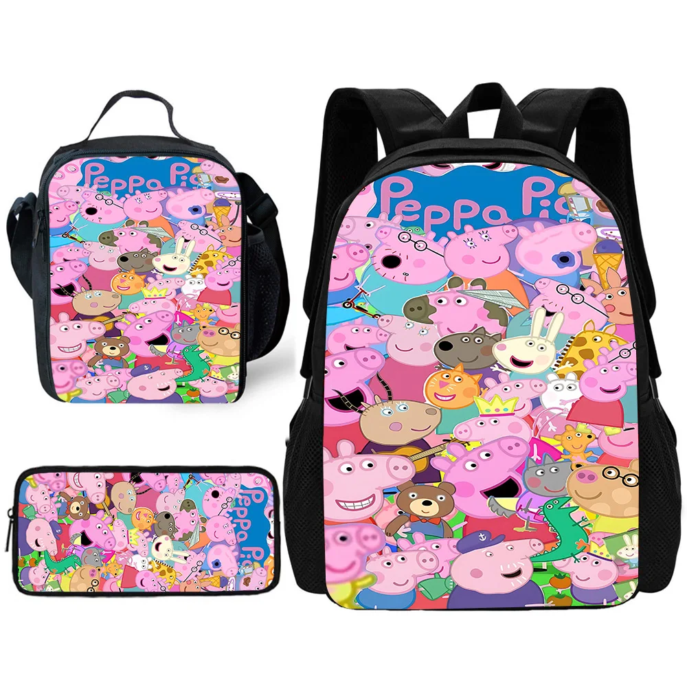 cute Cartoon Pig Child School Backpack with Lunch Bags ,Pencil Bags ,School Bags for P-PeppaS Boys Girls Best Gift