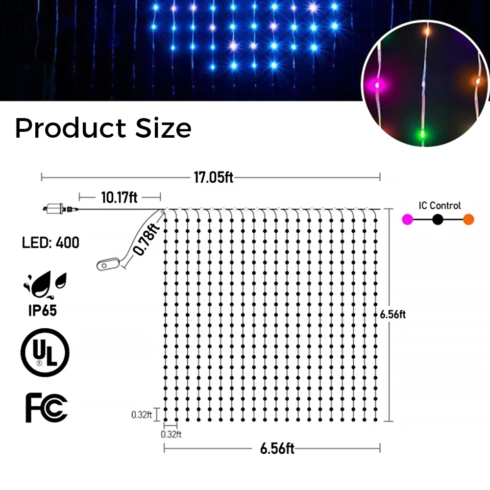 LED DIY Pattern Curtain Light String RGB Color App Remote Control Curtain Light with Music Sync Smart Decoration Window Light