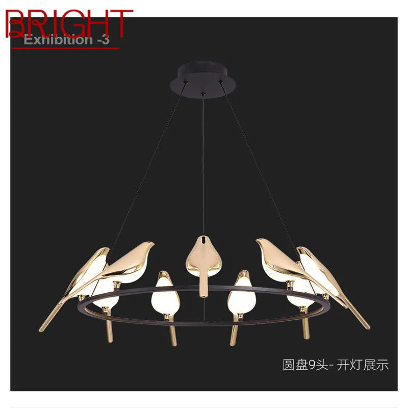 

BRIGHT Nordic Pendant Lamp Modern Vintage Round LED Bird Light Creative Design Decoration For Living Dining Room Bedroom