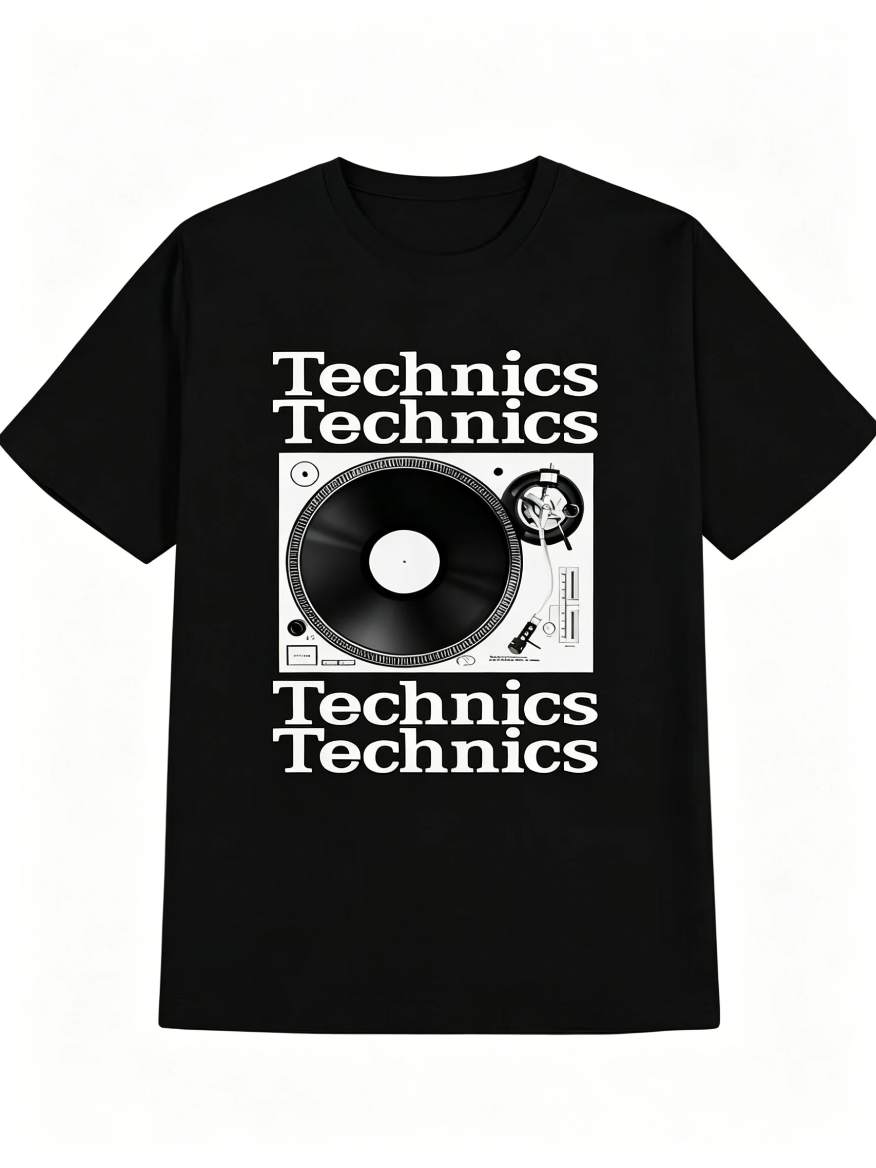 Technics DJ Turntable Print T-shirt for Men and Women, Casual Cotton Short Sleeve Top, Summer Fashion Graphic Tee-Shirt