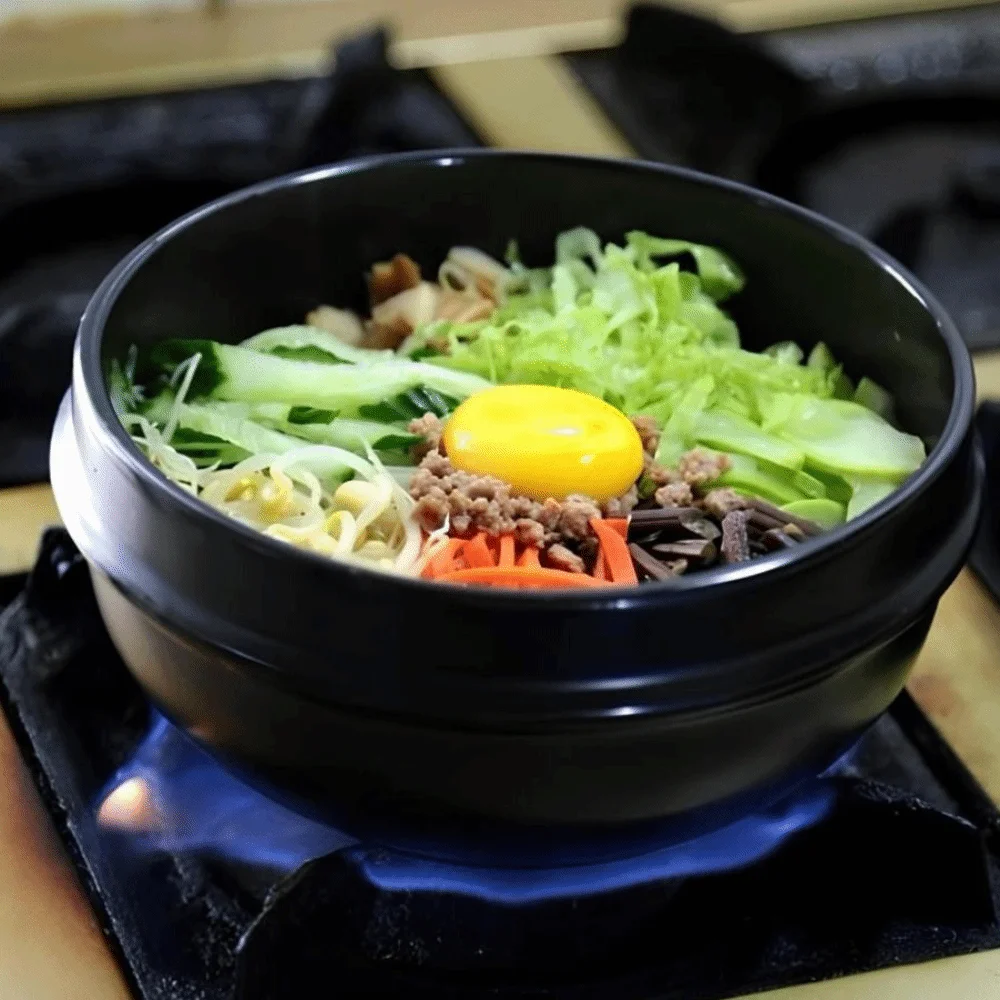 

Cooking Pot 16cm Size Casserole Clay Pot Heat-resistant with Tray Bibimbap Cookware Non Stick Black Classic Stew Pots Bibimbap